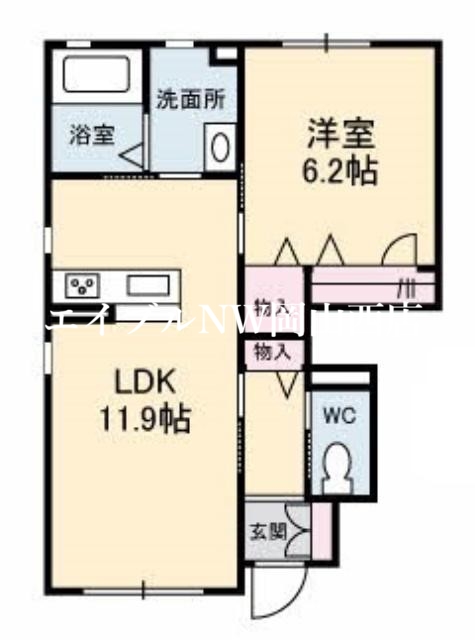 岡山市南区築港新町のアパートの間取り