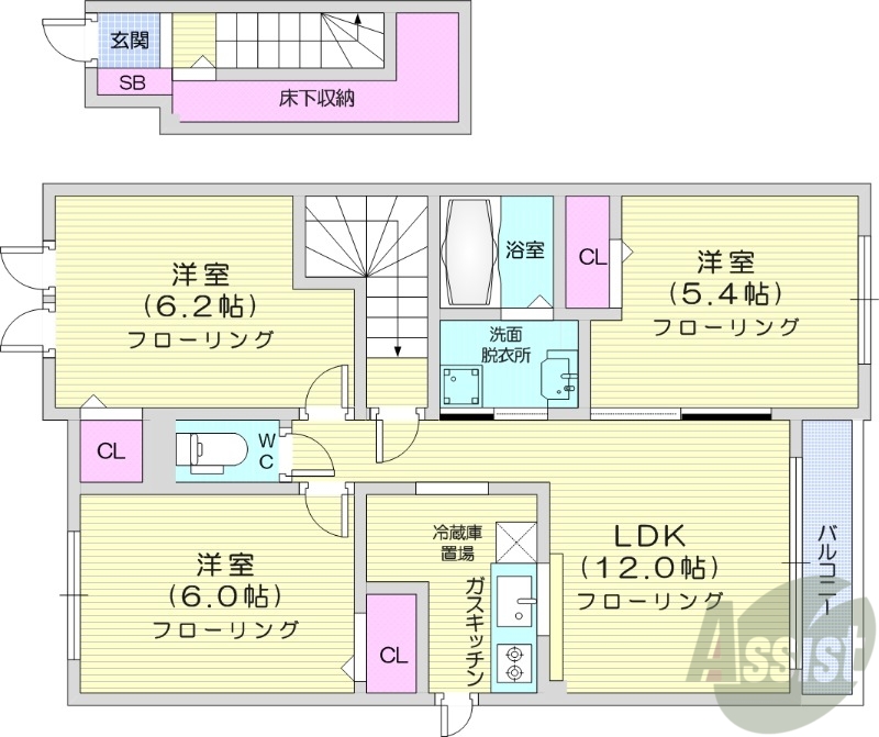 石狩郡当別町六軒町のアパートの間取り