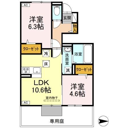 【松山市溝辺町のアパートの間取り】