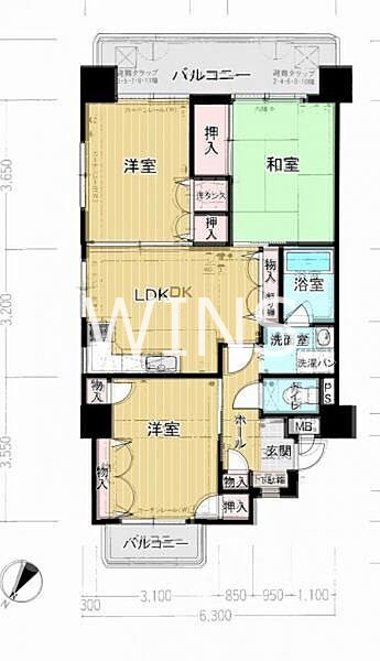 福岡市中央区天神のマンションの間取り