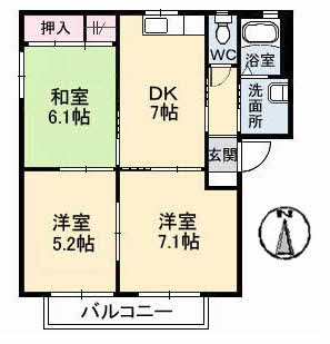 福山市加茂町大字下加茂のアパートの間取り