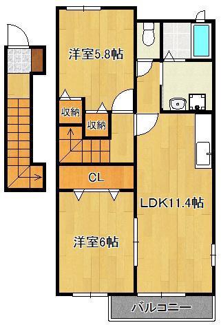 直方市大字上頓野のアパートの間取り