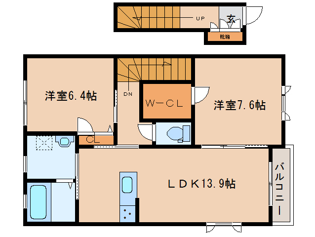 近鉄南大阪線 高田市駅 徒歩19分 2階建 築8年の間取り写真