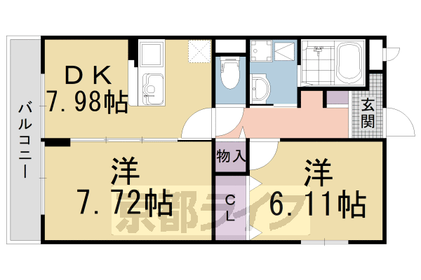 京都市右京区嵯峨観空寺明水町のアパートの間取り