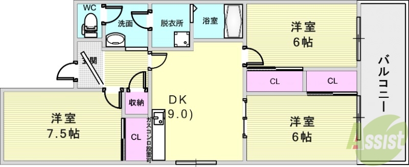 神戸市東灘区本庄町のマンションの間取り