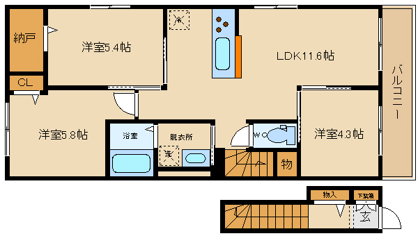 藤井寺市惣社のアパートの間取り