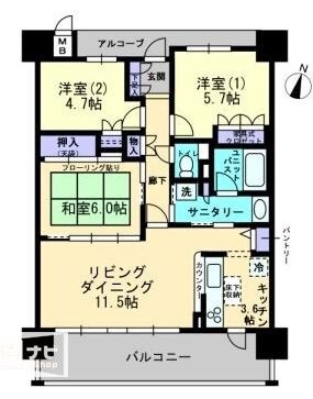 倉敷市鳥羽のマンションの間取り