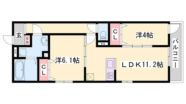 明石市大蔵中町のアパートの間取り