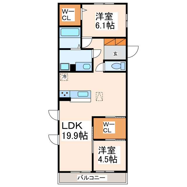 熊本市中央区京町のアパートの間取り