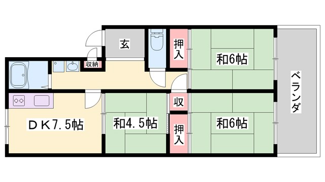 北在家アパートメントの間取り