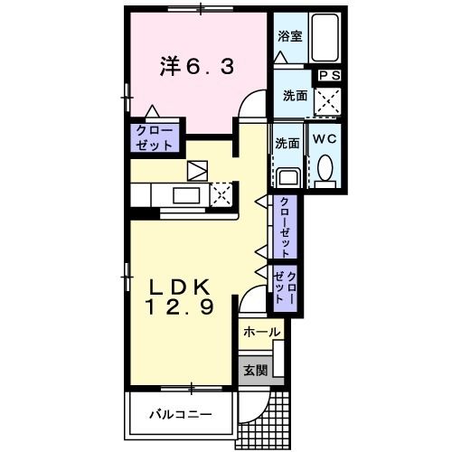 防府市大字下右田のアパートの間取り