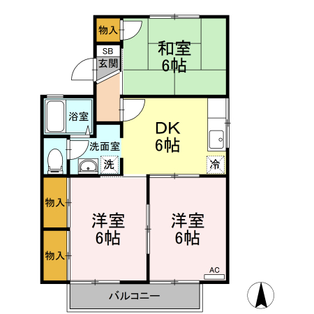 岡山市北区花尻ききょう町のアパートの間取り