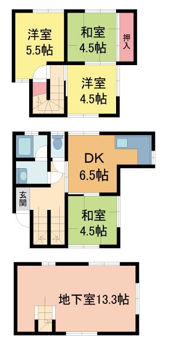 萩原3丁目6-23テラスハウスの間取り写真