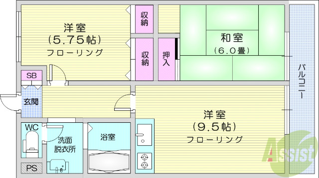 仙台市宮城野区岩切のマンションの間取り