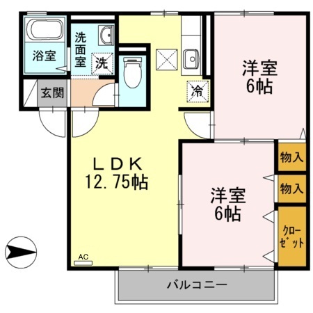 松山市西長戸町のアパートの間取り