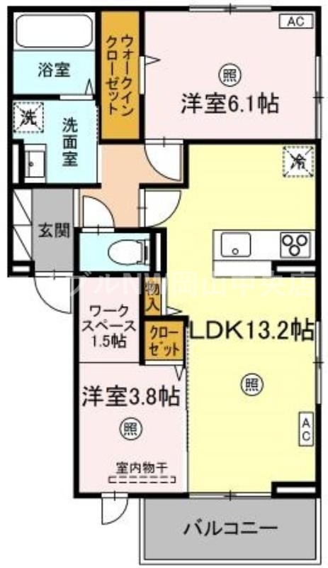 岡山市北区奉還町のアパートの間取り