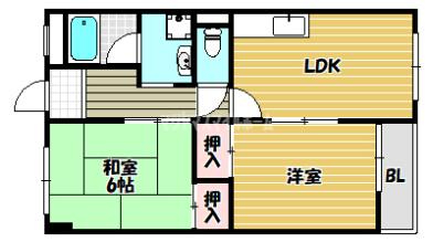 ＪＲ片町線 野崎駅 徒歩2分 4階建 築43年の間取り写真