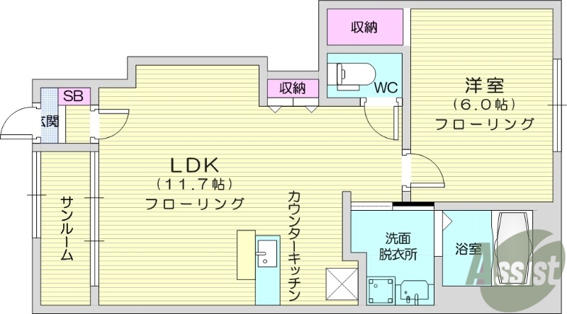 仙台市青葉区愛子東のアパートの間取り