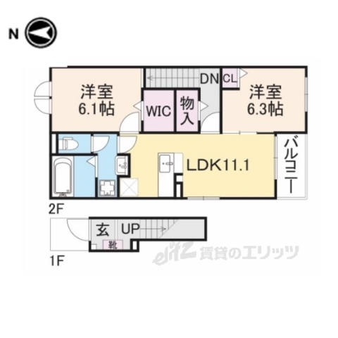 城陽市市辺のアパートの間取り