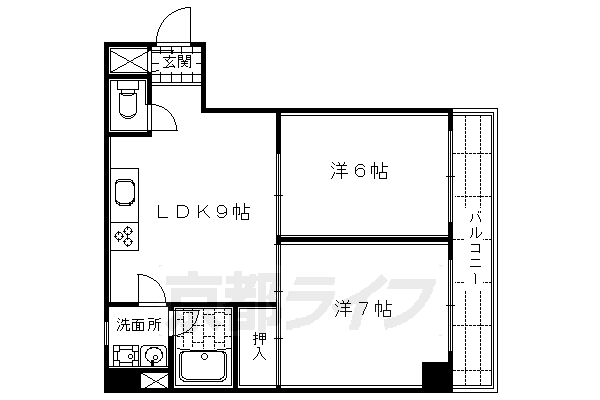 京都市中京区錦堀川町のマンションの間取り