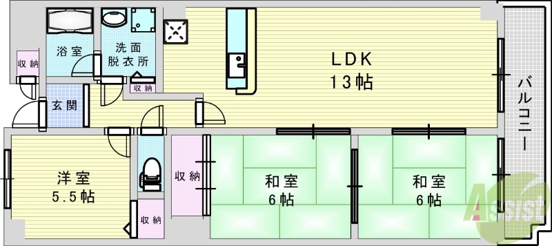 フェルザ南茨木(旧:ラルジュ・リュミエール)の間取り