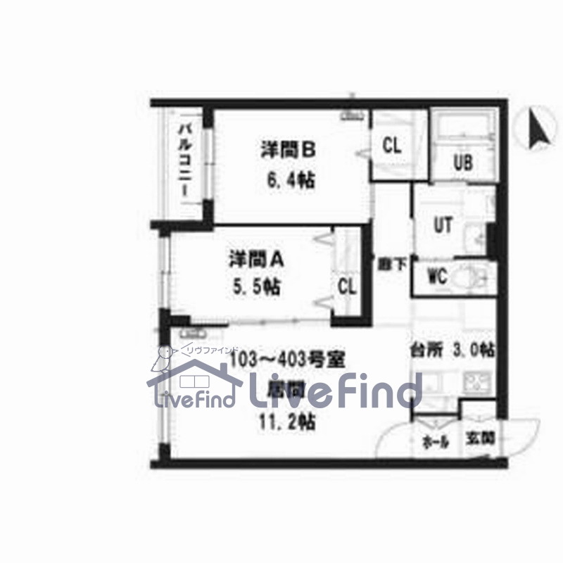 札幌市豊平区中の島二条のマンションの間取り