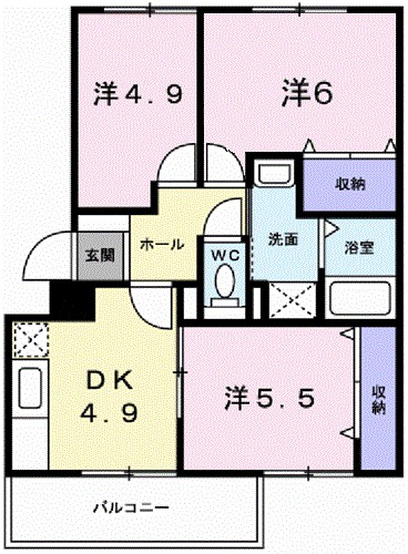 姫路市飾磨区構のマンションの間取り