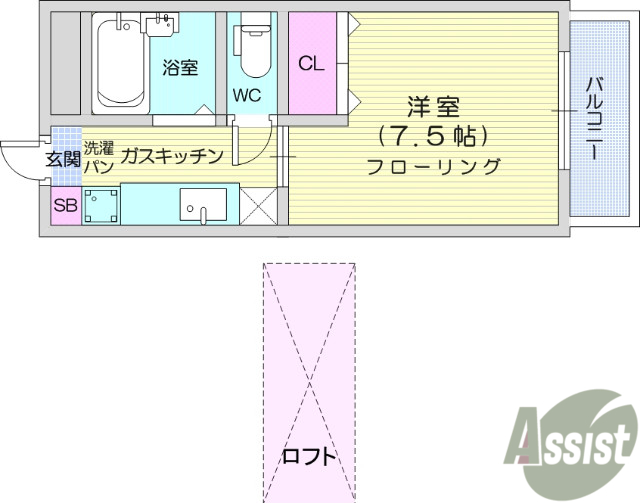 仙台市青葉区川内三十人町のアパートの間取り