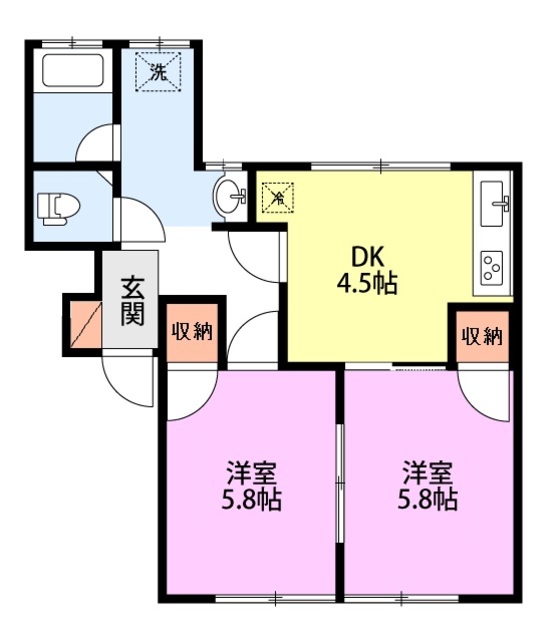 新潟市東区はなみずきのアパートの間取り