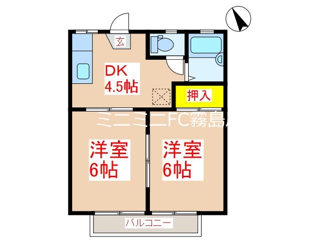 霧島市隼人町住吉のアパートの間取り