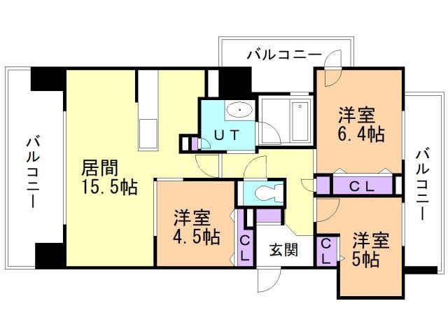 札幌市中央区北六条西のマンションの間取り