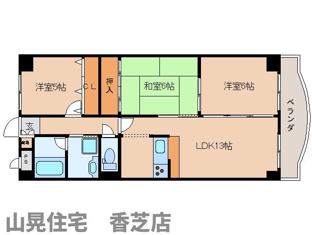 香芝市瓦口のマンションの間取り