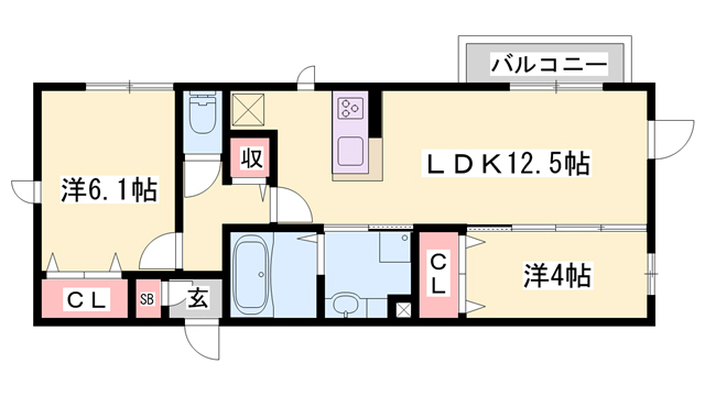 三木市緑が丘町西のアパートの間取り