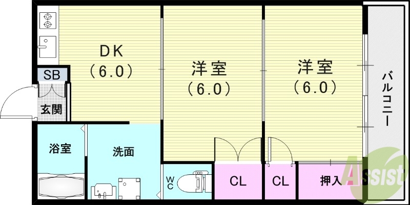 神戸市長田区鶯町のアパートの間取り