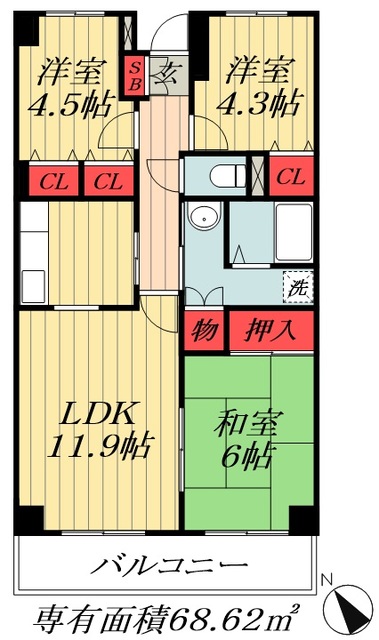 市川市日之出のマンションの間取り