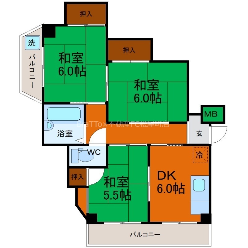 羽曳野市碓井のマンションの間取り