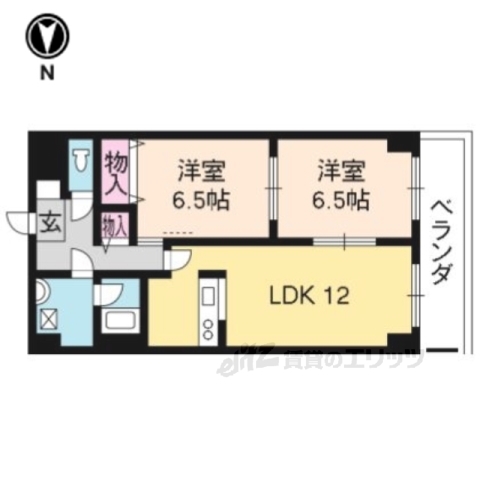 京都市山科区上花山講田町のマンションの間取り