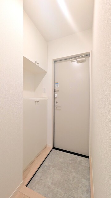 玄関　上下に分かれた容量たっぷりな下駄箱設備