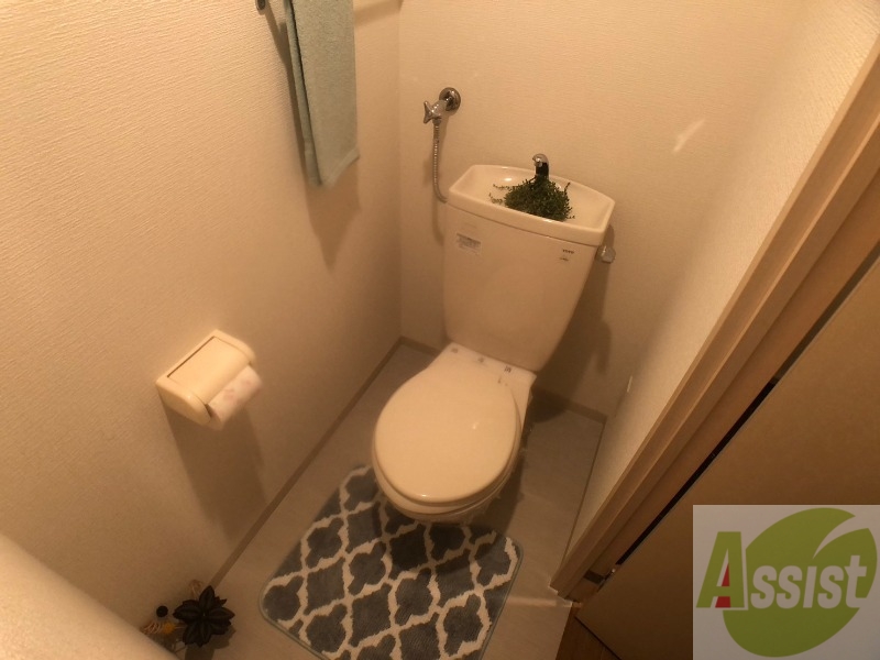 トイレ　トイレです。タオル掛けもついて便利ですね。