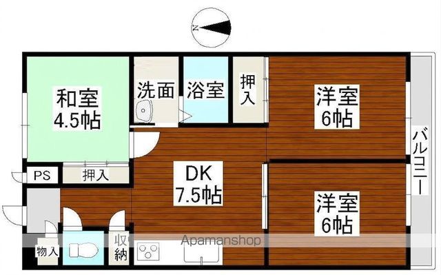 ＪＲ津山線 法界院駅 徒歩10分 3階建 築38年の間取り写真
