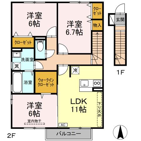 ＪＲ常磐線 いわき駅 バス乗車時間：35分 最寄りバス停で下車 徒歩2分 2階建 築20年の間取り写真
