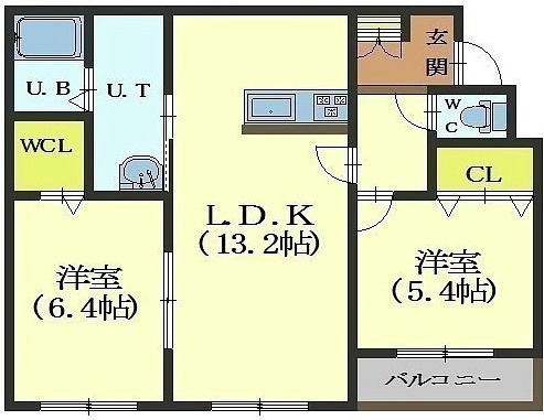 函館市電湯川線 魚市場通駅 徒歩7分 4階建 築8年の間取り写真