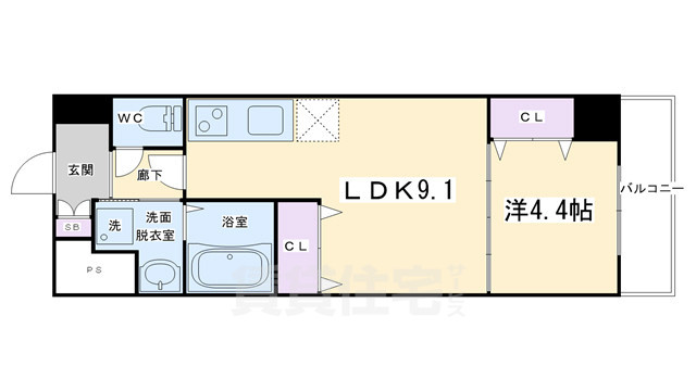 京都市中京区西ノ京南原町のマンションの間取り