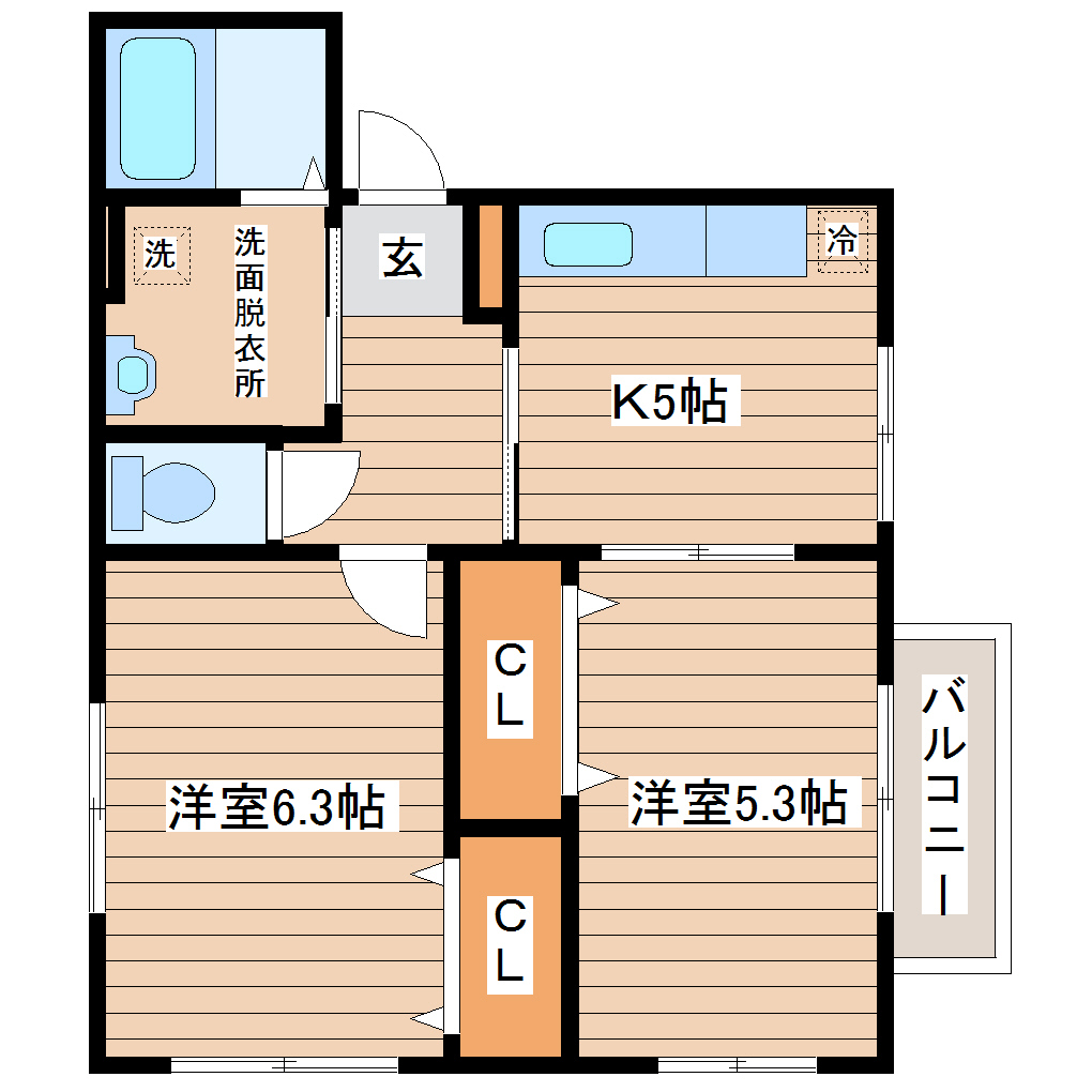 仙台市青葉区新坂町のアパートの間取り