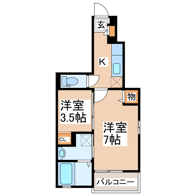 熊本市中央区保田窪のアパートの間取り