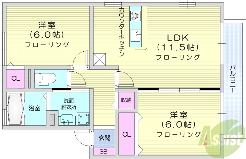 多賀城市城南のアパートの間取り