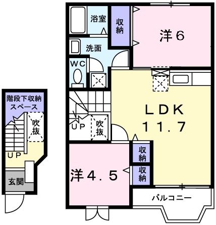 兵庫県姫路市飾磨区今在家７（アパート）の賃貸物件の間取り