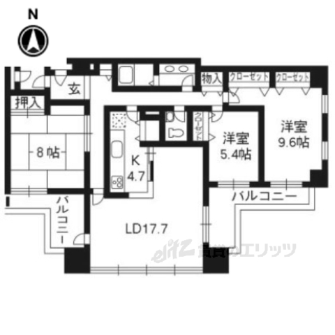 京都市中京区十文字町のマンションの間取り