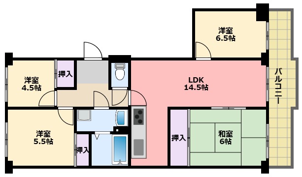 西宮市小松東町のマンションの間取り