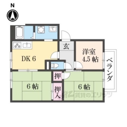 京都市山科区髭茶屋桃燈町のアパートの間取り